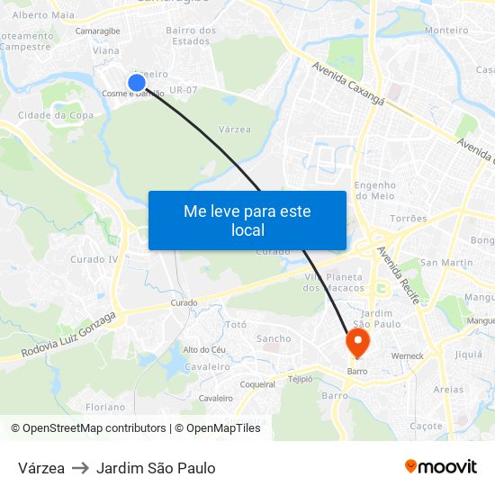Várzea to Jardim São Paulo map
