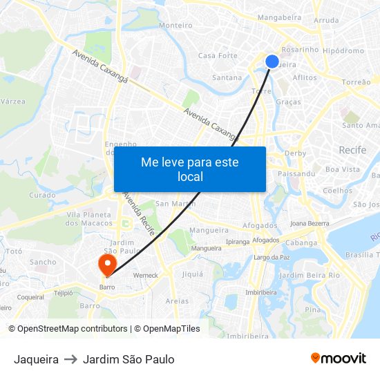 Jaqueira to Jardim São Paulo map