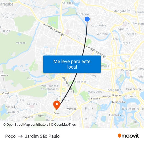 Poço to Jardim São Paulo map