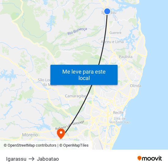 Igarassu to Jaboatao map
