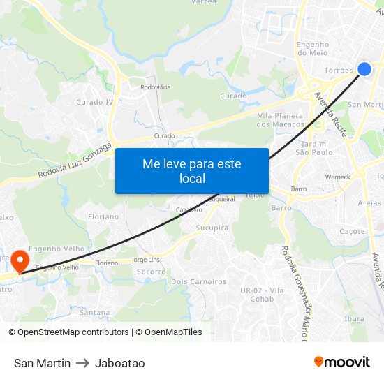 San Martin to Jaboatao map