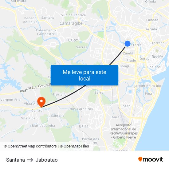 Santana to Jaboatao map