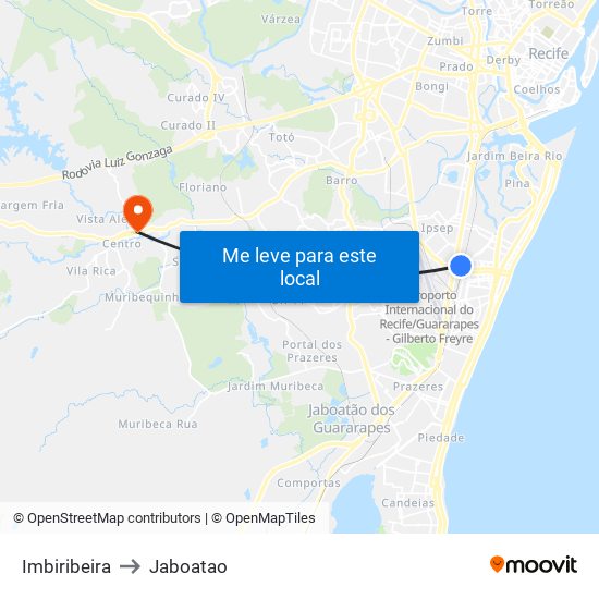 Imbiribeira to Jaboatao map