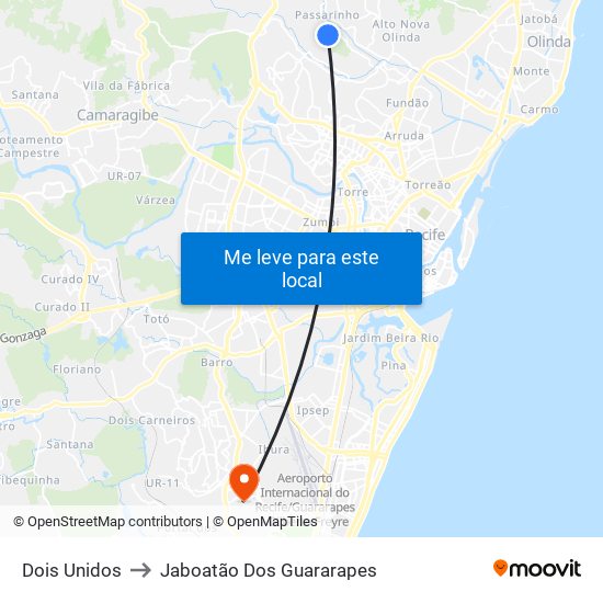 Dois Unidos to Jaboatão Dos Guararapes map