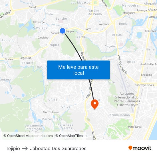 Tejipió to Jaboatão Dos Guararapes map