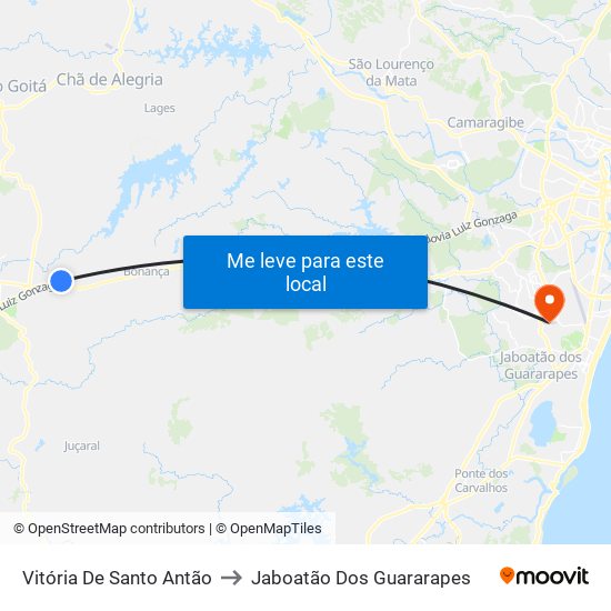 Vitória De Santo Antão to Jaboatão Dos Guararapes map