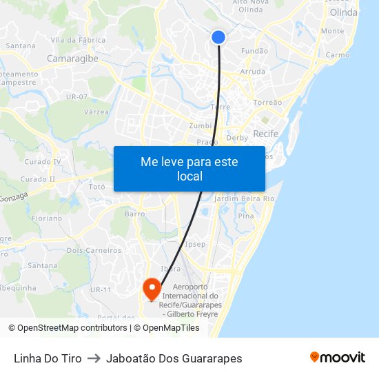 Linha Do Tiro to Jaboatão Dos Guararapes map