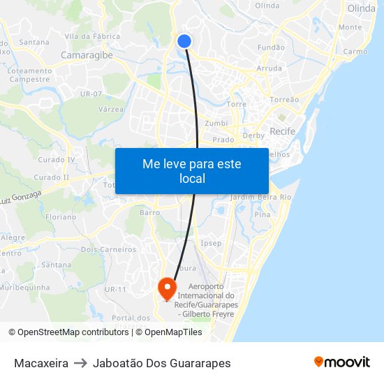 Macaxeira to Jaboatão Dos Guararapes map
