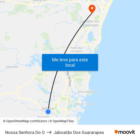 Nossa Senhora Do O to Jaboatão Dos Guararapes map