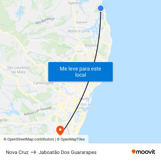 Nova Cruz to Jaboatão Dos Guararapes map