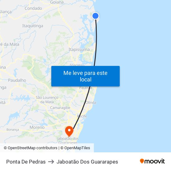 Ponta De Pedras to Jaboatão Dos Guararapes map