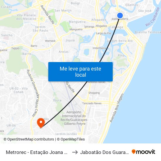 Metrorec - Estação Joana Bezerra to Jaboatão Dos Guararapes map