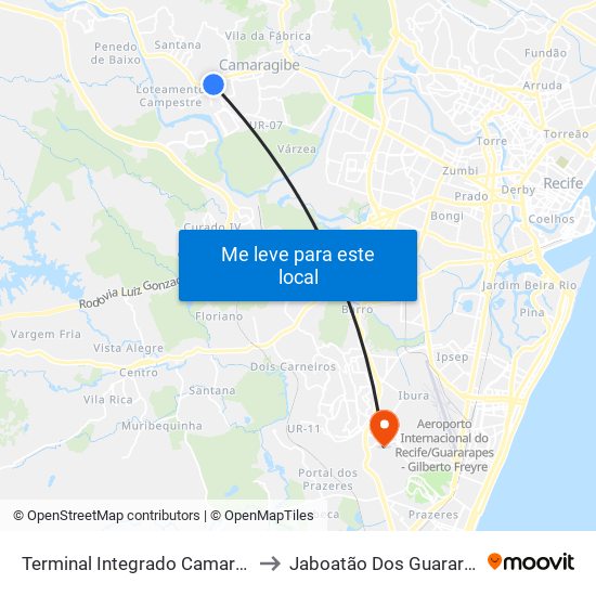 Terminal Integrado Camaragibe to Jaboatão Dos Guararapes map