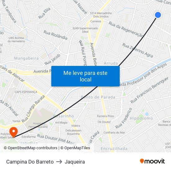 Campina Do Barreto to Jaqueira map