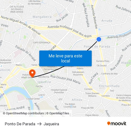 Ponto De Parada to Jaqueira map