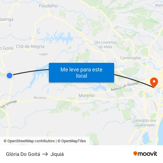 Glória Do Goitá to Jiquiá map