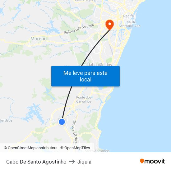 Cabo De Santo Agostinho to Jiquiá map