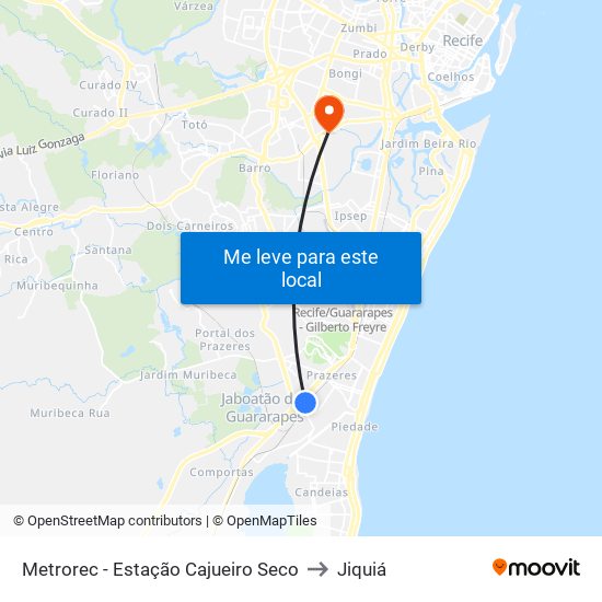 Metrorec - Estação Cajueiro Seco to Jiquiá map