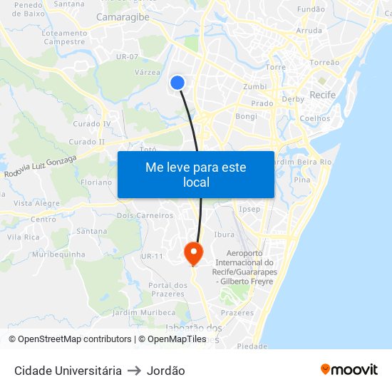 Cidade Universitária to Jordão map