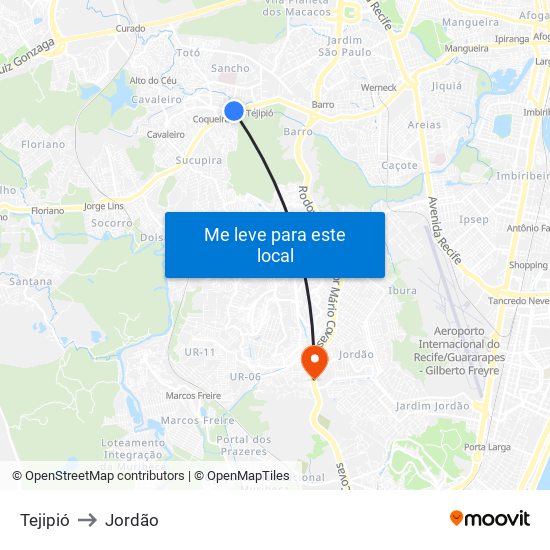 Tejipió to Jordão map