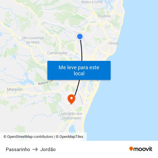 Passarinho to Jordão map