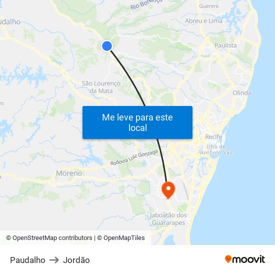 Paudalho to Jordão map