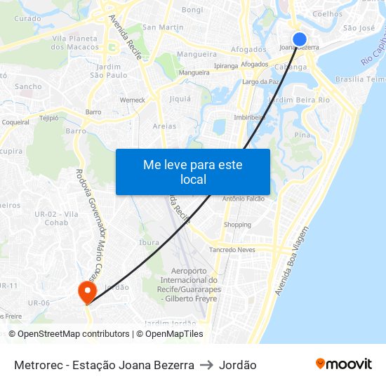 Metrorec - Estação Joana Bezerra to Jordão map