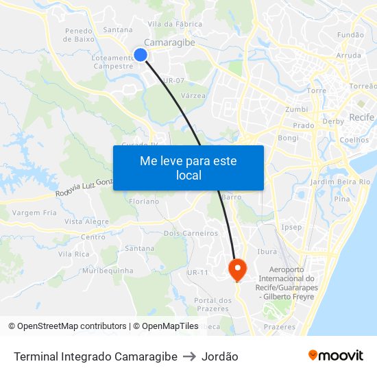 Terminal Integrado Camaragibe to Jordão map