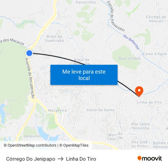 Córrego Do Jenipapo to Linha Do Tiro map