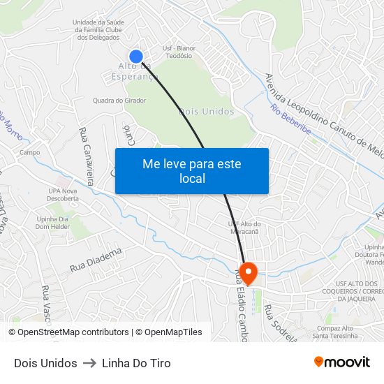Dois Unidos to Linha Do Tiro map