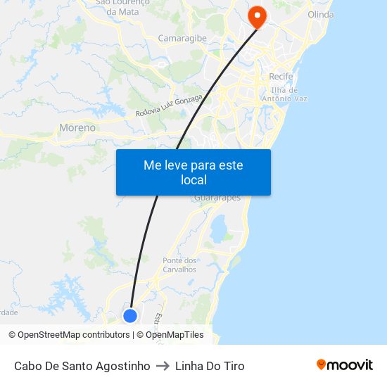 Cabo De Santo Agostinho to Linha Do Tiro map