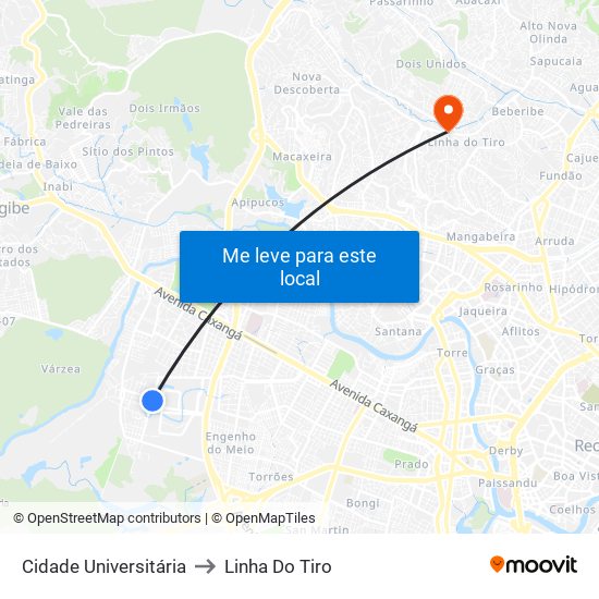 Cidade Universitária to Linha Do Tiro map