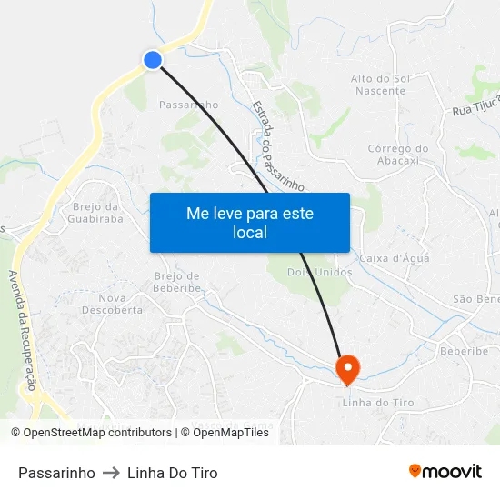 Passarinho to Linha Do Tiro map