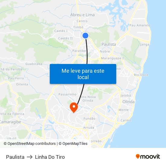 Paulista to Linha Do Tiro map