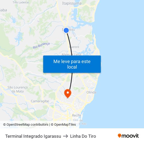 Terminal Integrado Igarassu to Linha Do Tiro map