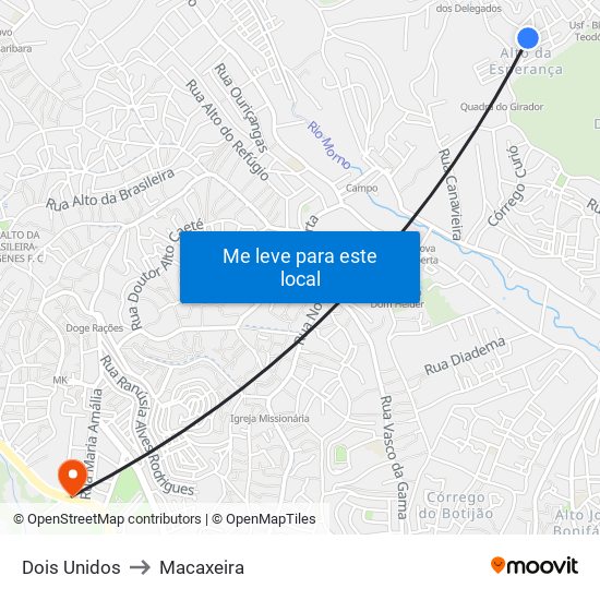 Dois Unidos to Macaxeira map