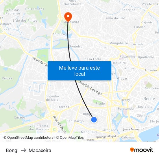 Bongi to Macaxeira map