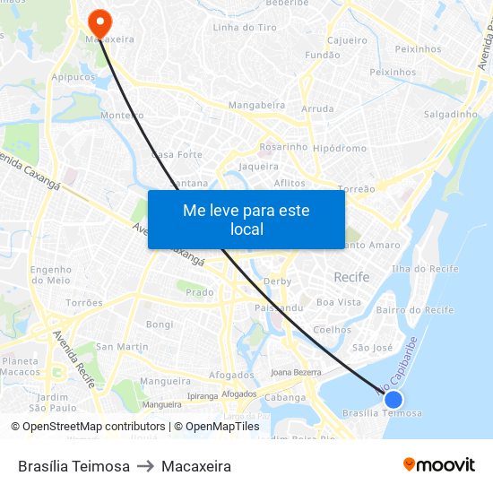 Brasília Teimosa to Macaxeira map