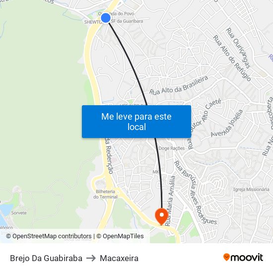 Brejo Da Guabiraba to Macaxeira map