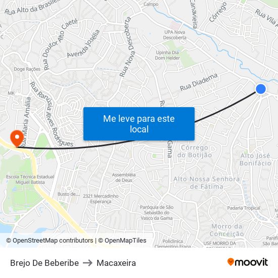 Brejo De Beberibe to Macaxeira map