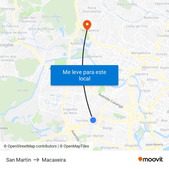 San Martin to Macaxeira map