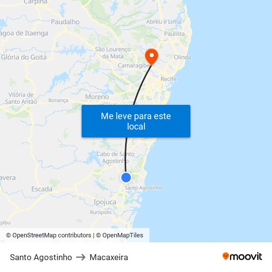 Santo Agostinho to Macaxeira map