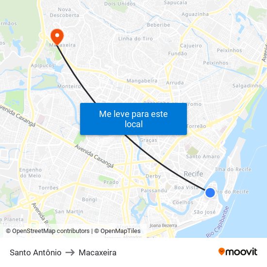 Santo Antônio to Macaxeira map