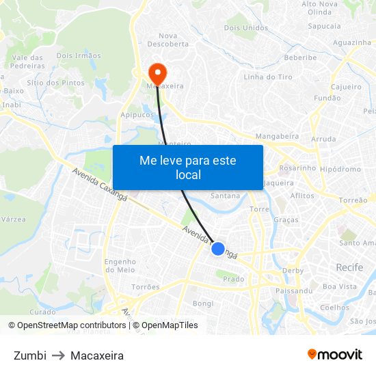 Zumbi to Macaxeira map