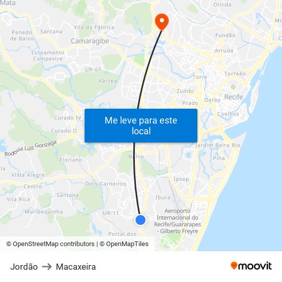 Jordão to Macaxeira map