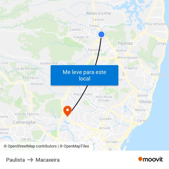 Paulista to Macaxeira map