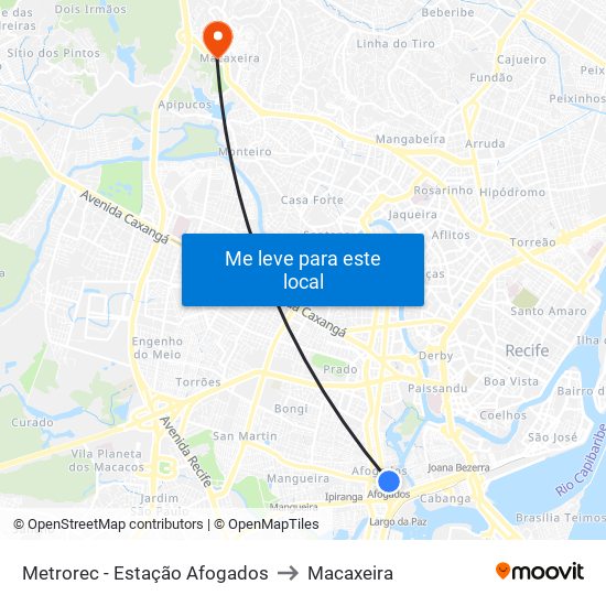 Metrorec - Estação Afogados to Macaxeira map