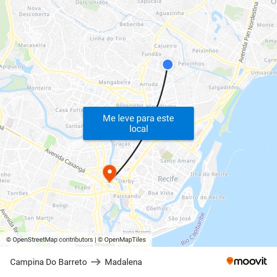 Campina Do Barreto to Madalena map