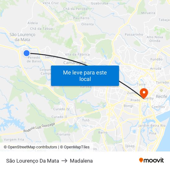 São Lourenço Da Mata to Madalena map