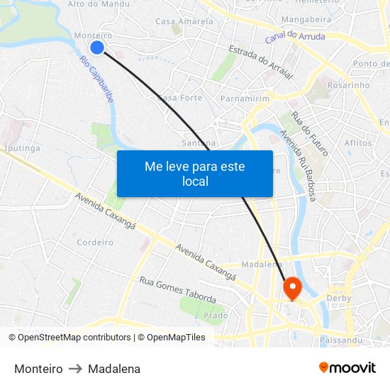 Monteiro to Madalena map